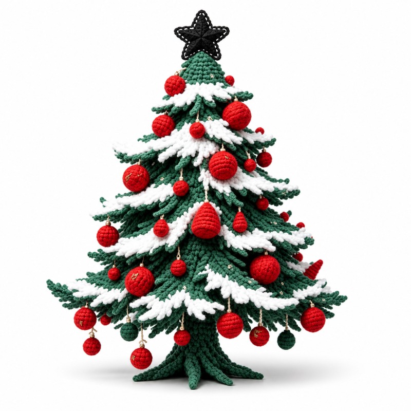 Image of Christmas Tree Black Star Topper Red Ornament Hanging Desktop Adult Hand Crochet Kit Set Creative Holiday Gift Tabletop Decor (not Finished Product, Knitting Required)