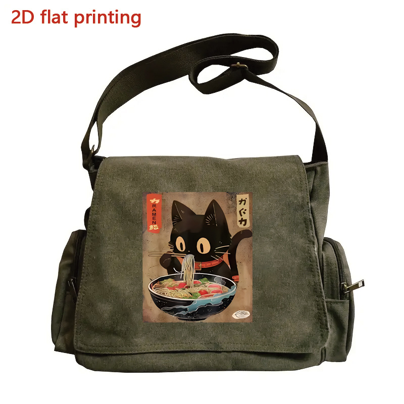 TEMU Large Capacity Shoulder Bag, Vintage Tote Body Messenger Bag, Fashion Ramen Cat Print Pattern, Very Suitable For Occasions Like Shopping And ,