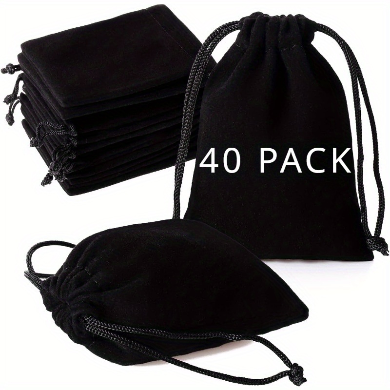 TEMU Cadeau pour elle/lui 40pcs Sacs à bijoux à cordon en velours noir, Sacs cadeaux 3X4 pouces avec , Convient pour de fête, les porte-monnaie, les