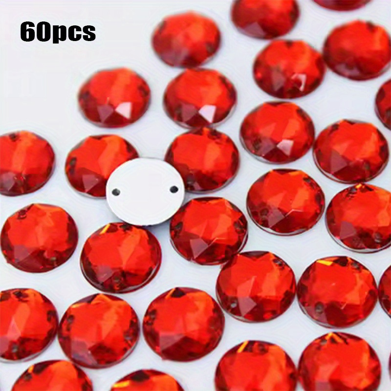 Image of 60pcs 0.39in Random Color Mixing Round Flat Back Rhinestone Applique 2 Holes Flat Bottom Acrylic Sewing Supplies Wedding Dress Decoration