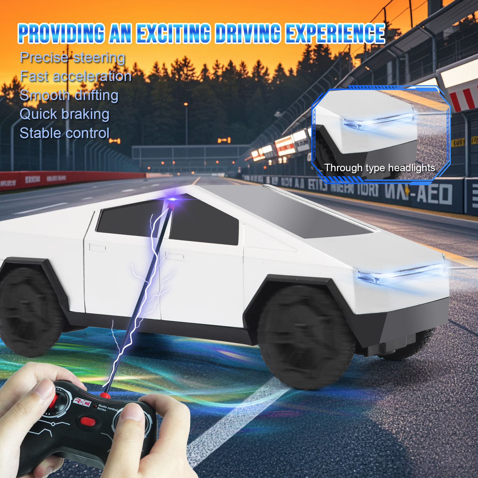 Cyber Truck Toy Remote Control Pickup Truck, 1/24 Scale Racing Cybertruck Model, Rechargeable Battery & Light and Loadspace, for Adults and Boys