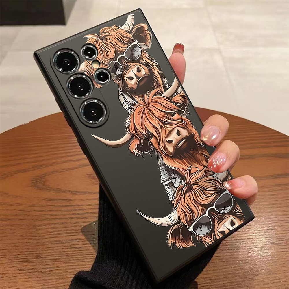 TEMU Cool Highland Cow Trio Shock Proof Phone Case For Galaxy S25/s24/s23/s22/s21/s20 Note10/20 5g Ultra Fe Anti - Shock Protection Soft Tpu Design