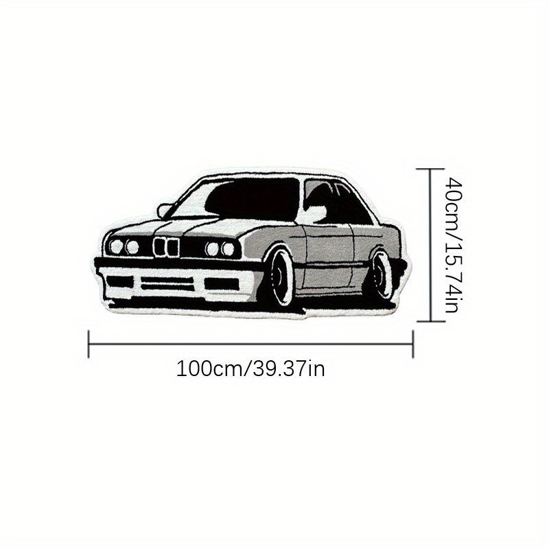 TEMU Imitation Cashmere 1000g 10mm Trendy Retro Car-shaped Mat, Creative Plush Soft Bedside Mat For Living Room, Luxury Washable Anti-slip Bedroom