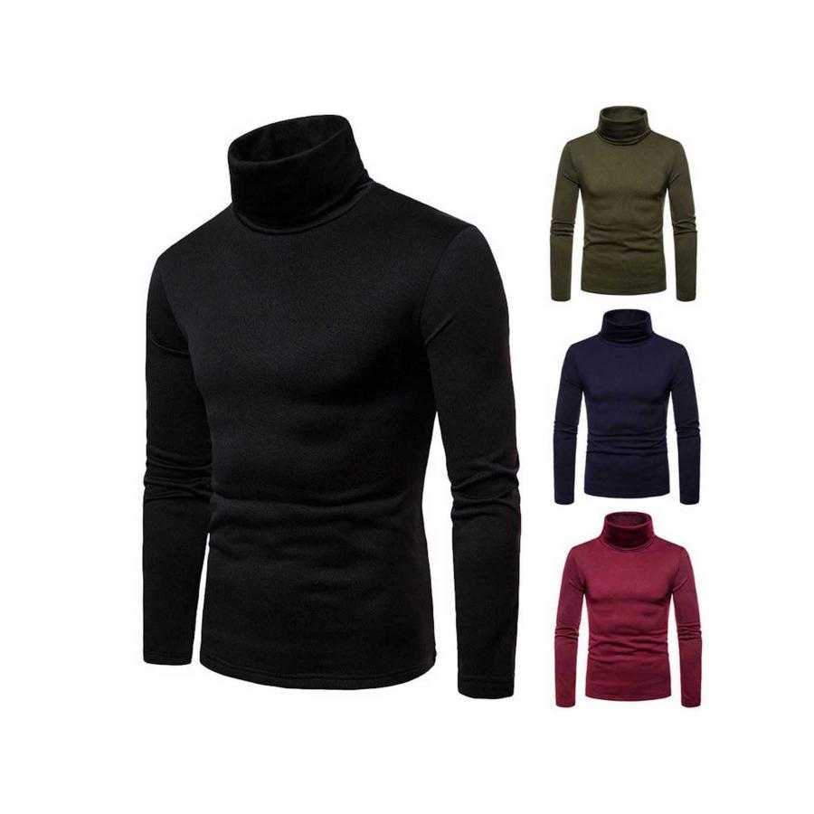 

2024 Men Winter Thermal Pullover, Turtleneck Slim Fit Stretch T-shirt, Solid Color Long Sleeve Tops