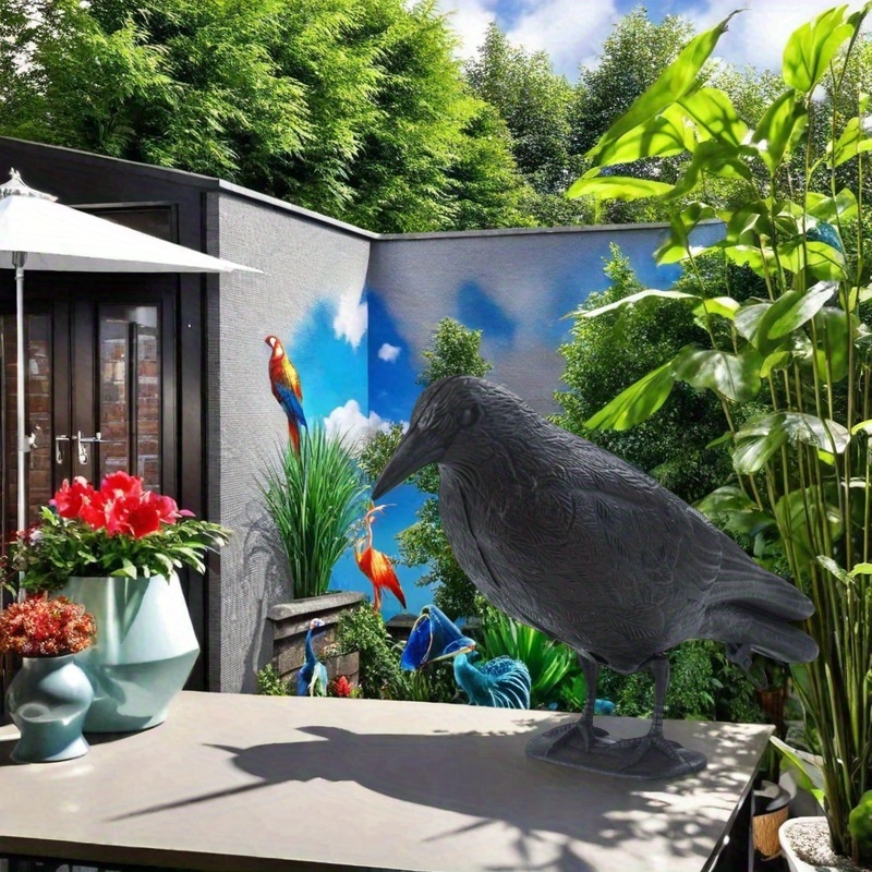 E-shop Schwarze Krähe Skulptur, 3D Design mit Beutegewebe, geeignet für Halloween Deko, Gartenaußenbereich und Vogelabwehr