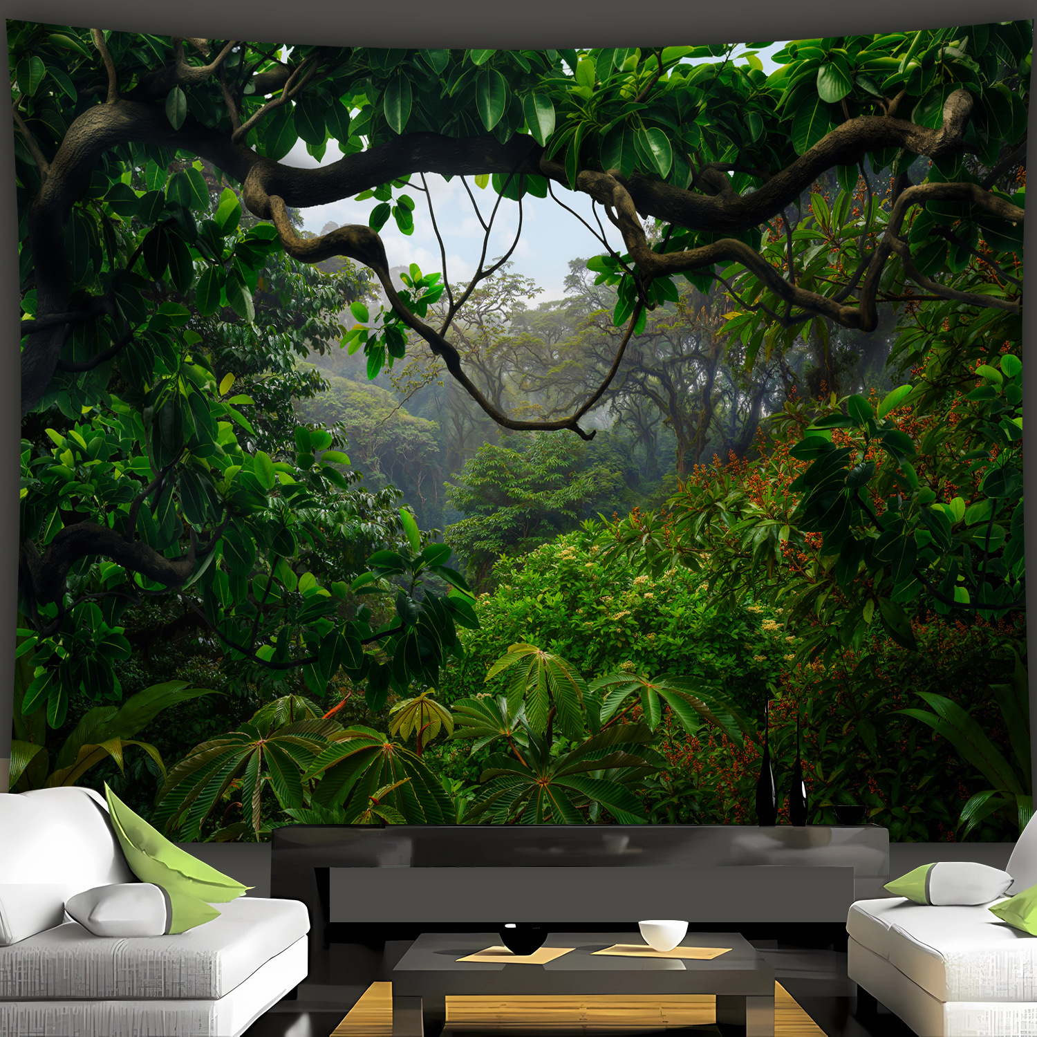 TEMU 1pc- Ultra Large Size- Damp Forest Landscape Photo Huge Digital Printing Tapestry, Aesthetic Printing Polyester- For Living Room Bedroom Party