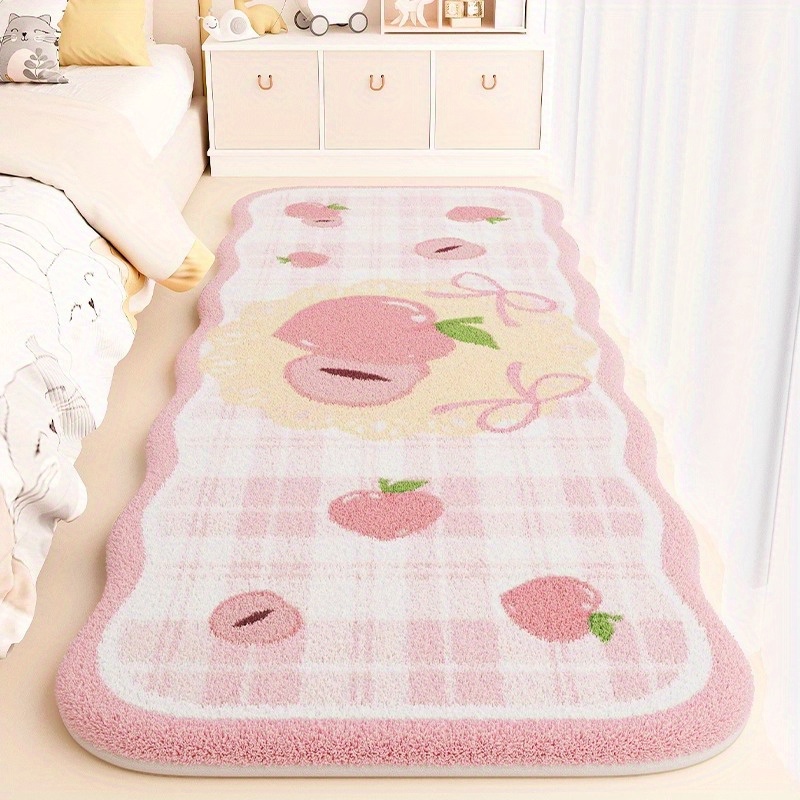 TEMU Gustation Plush Area Mat - Mat With Cherry Blossoms, Non-slip Backing, Machine Washable Floor Mat For Living Room, Bedroom, Closet -