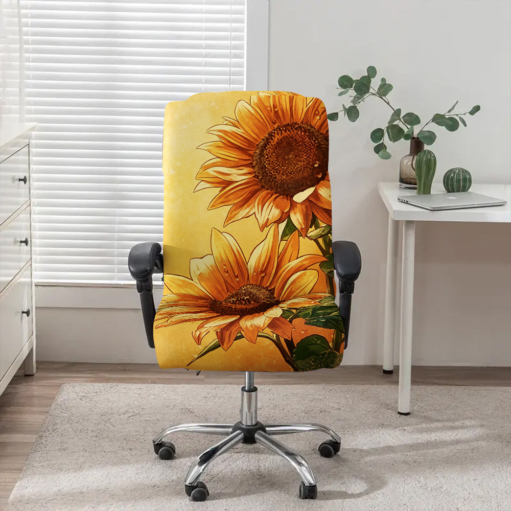 TEMU 1pc Hand-painted Sunflower Office Chair Cover, Fabric With Elastic Detachable And Machine Washable Chair Cover. Suitable For Office, Bedroom And