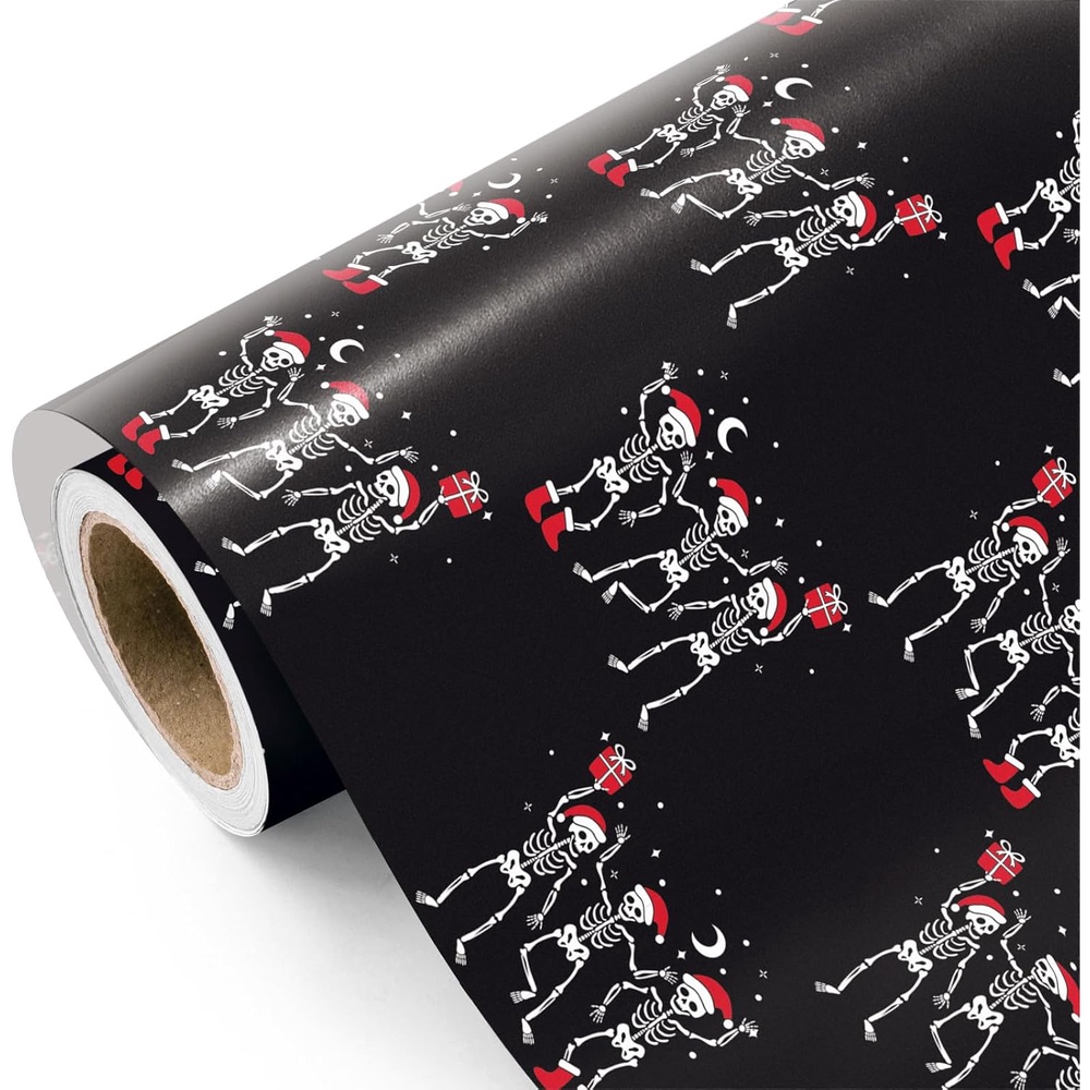 TEMU Humorous Christmas Gift Wrap - Small Roll - 58 Inches Per Sheet - Skeleton Gift Wrap For Christmas , Party Celebrations