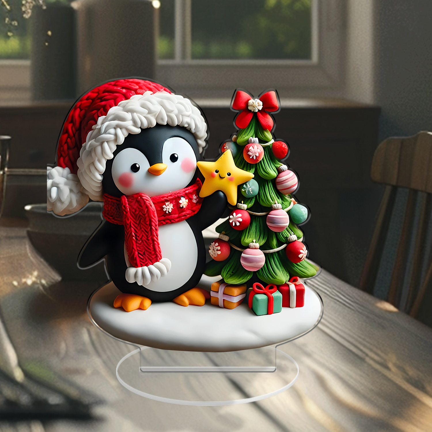 

Chic Acrylic Penguin Christmas Decor, 7.08" Tabletop Ornament - Home, Office & Garden, Ideal Gift - No Batteries Required, Best For Christmas