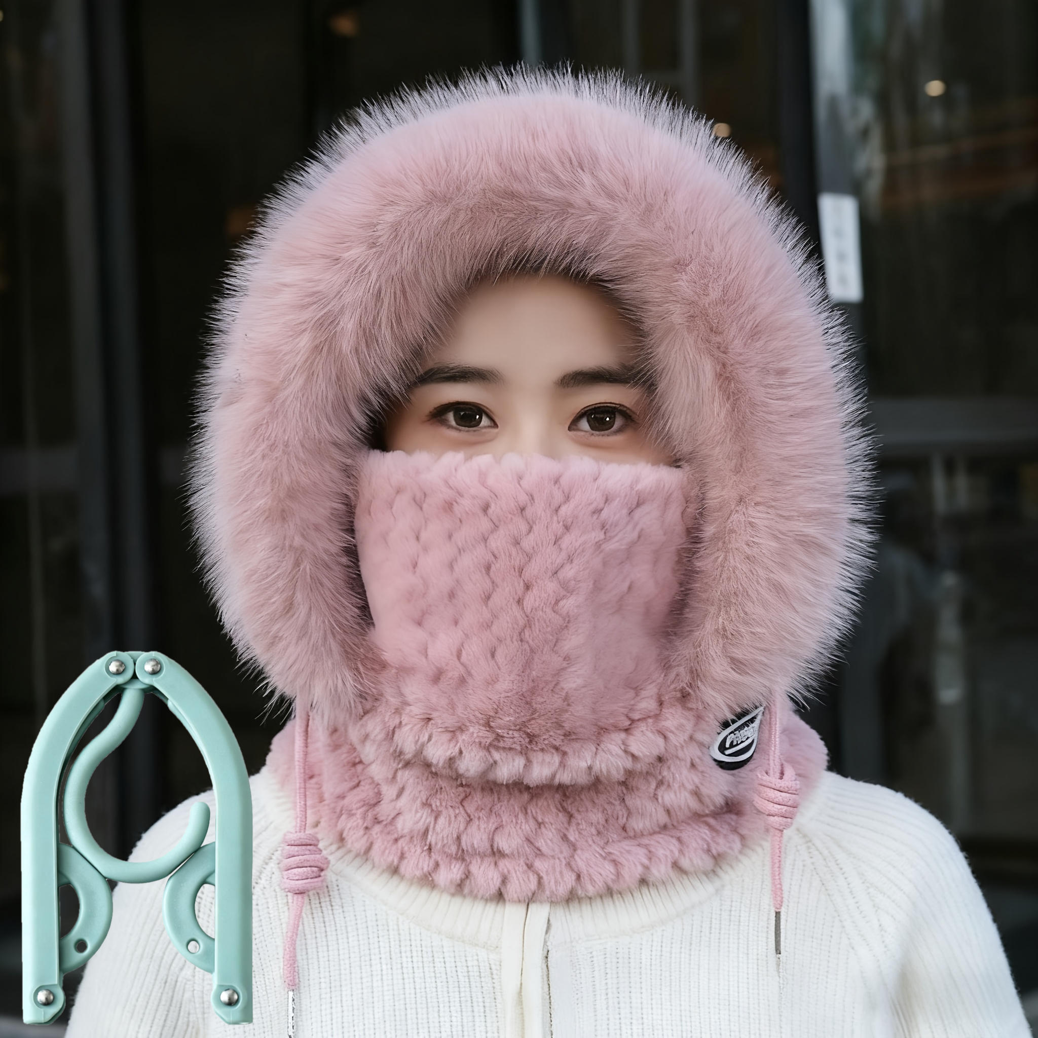 2pcs Set Winter Hat and Folding Clothes Rack, Unisex