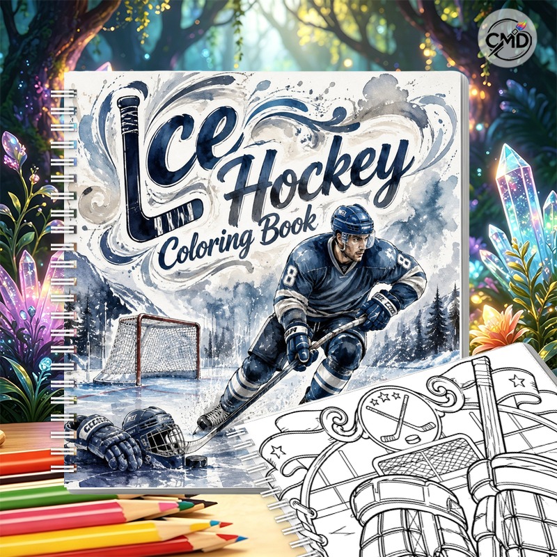 TEMU Livre de coloriage à spirale CMD Créativité Hockey sur Glace 24 pages, œuvres d'art -stress et relaxantes, pour anniversaires, Noël, Halloween,