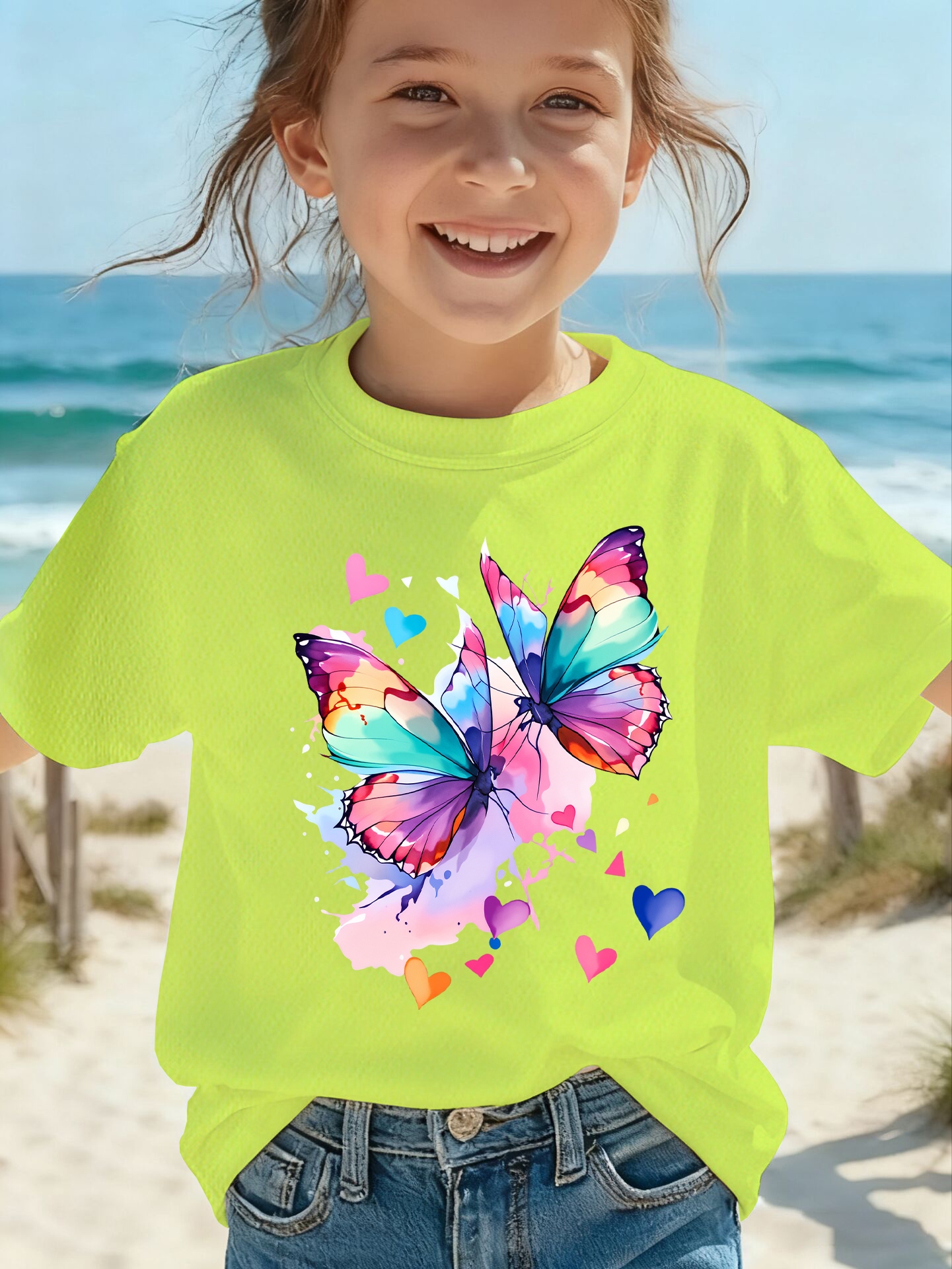Girls' Colorful Butterfly Kawaii T-Shirt
