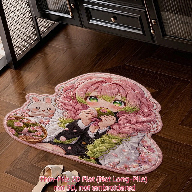 TEMU [2d Flat] Officially Licensed By Warner . Demon Slayer Irregular-shaped Mat, Suitable For Bedroom, Living Room, Garden, Kitchen, Bathroom