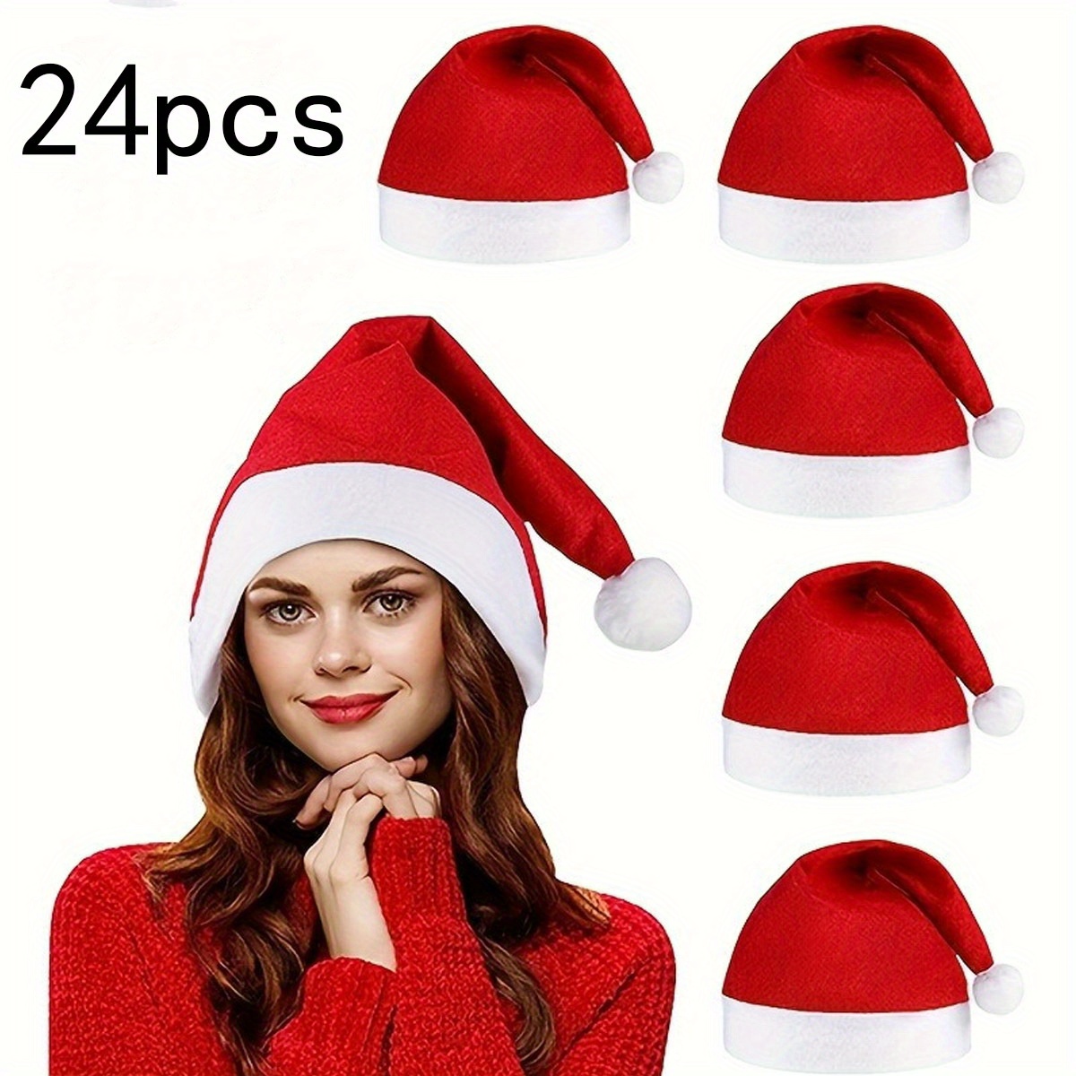 10/12/20/24pcs Adult Christmas Santa Hats, Dacron and Spandex, Hand Wash Only, for Christmas and New Year Parties, Festive Holiday Headwear Decorations details 0