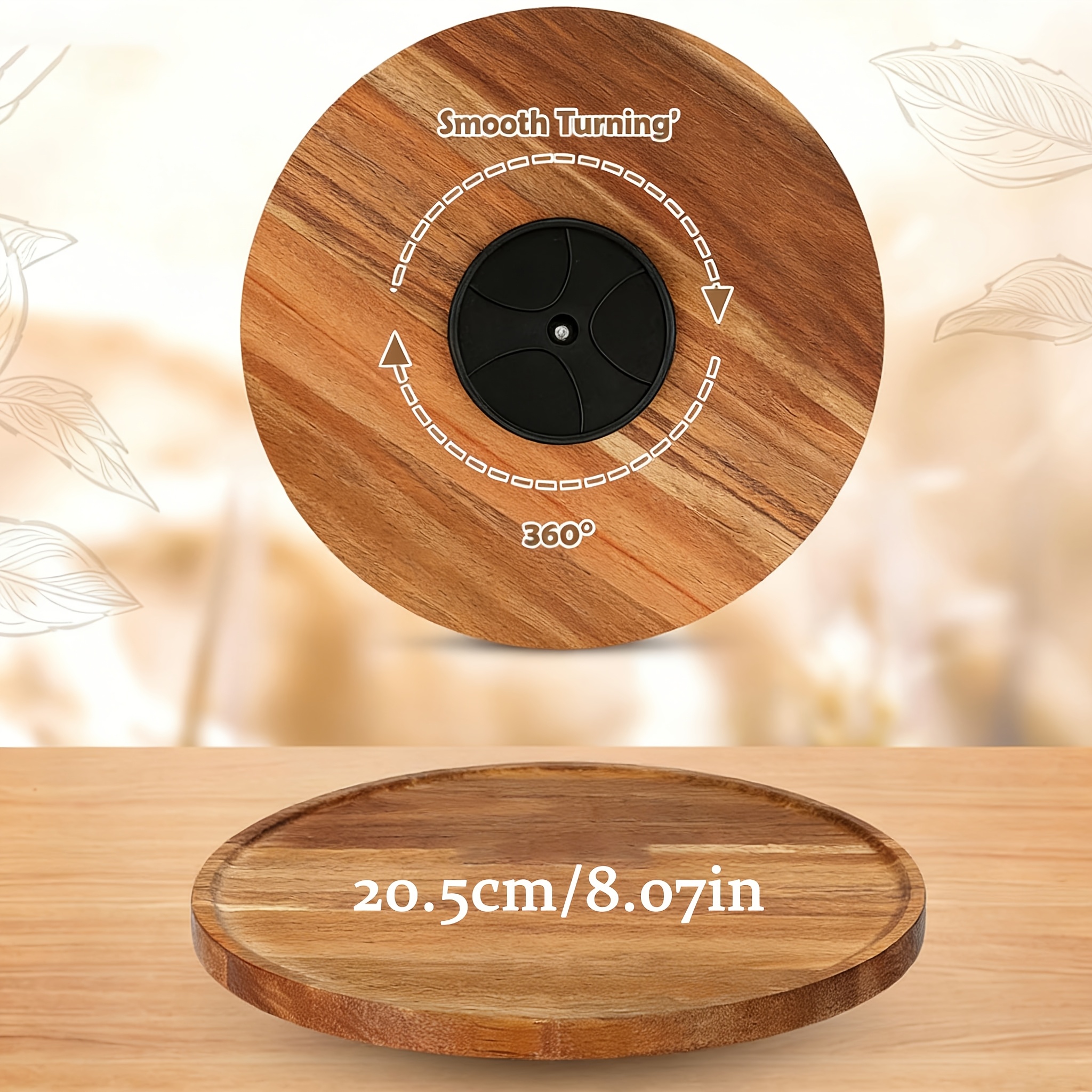 TEMU Acacia Wood Rotating Storage Tray 360Â° Rotating Turntable, Multi-functional Kitchen Storage Rack, Suitable For Cabinet Storage; Non-slip Round