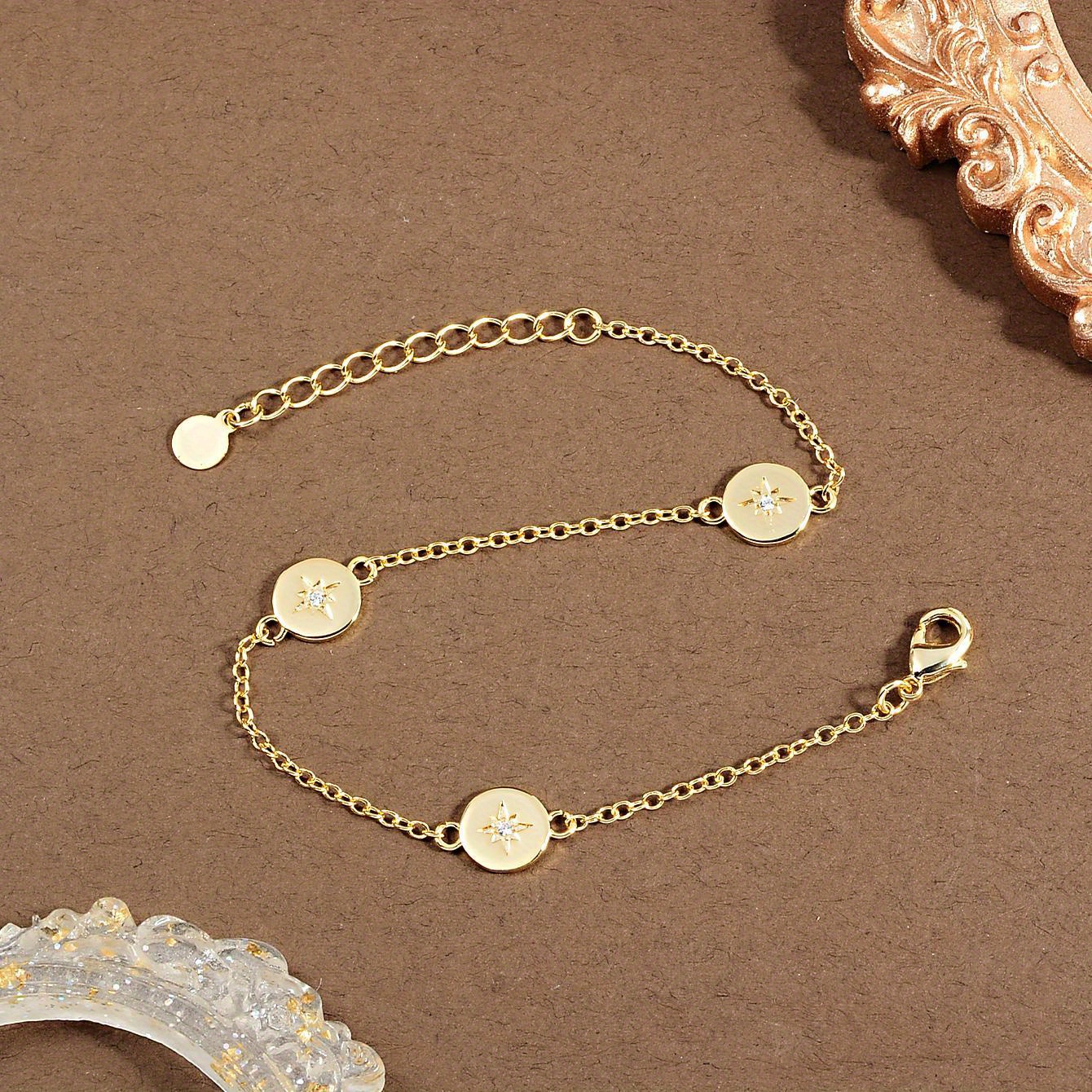 Women's Golden Three Round Link Chain Bracelet