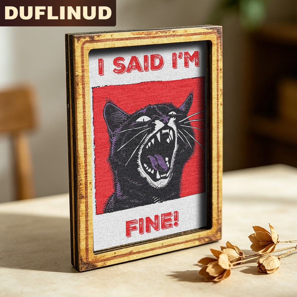 TEMU Fun And Black Cat Refrigerator Magnet, Mini Decorative Sign With Humorous Roaring Cat Design, Featuring Text "i ", Wooden Refrigerator Magnet,