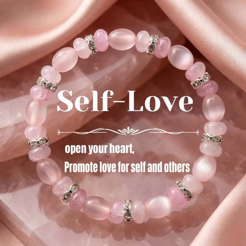 TEMU Rose Quartz Stone Bracelet For Women, Niche High-end Gentle Beaded Bracelet, Light Luxury Exquisite Commuting Versatile Accessory,