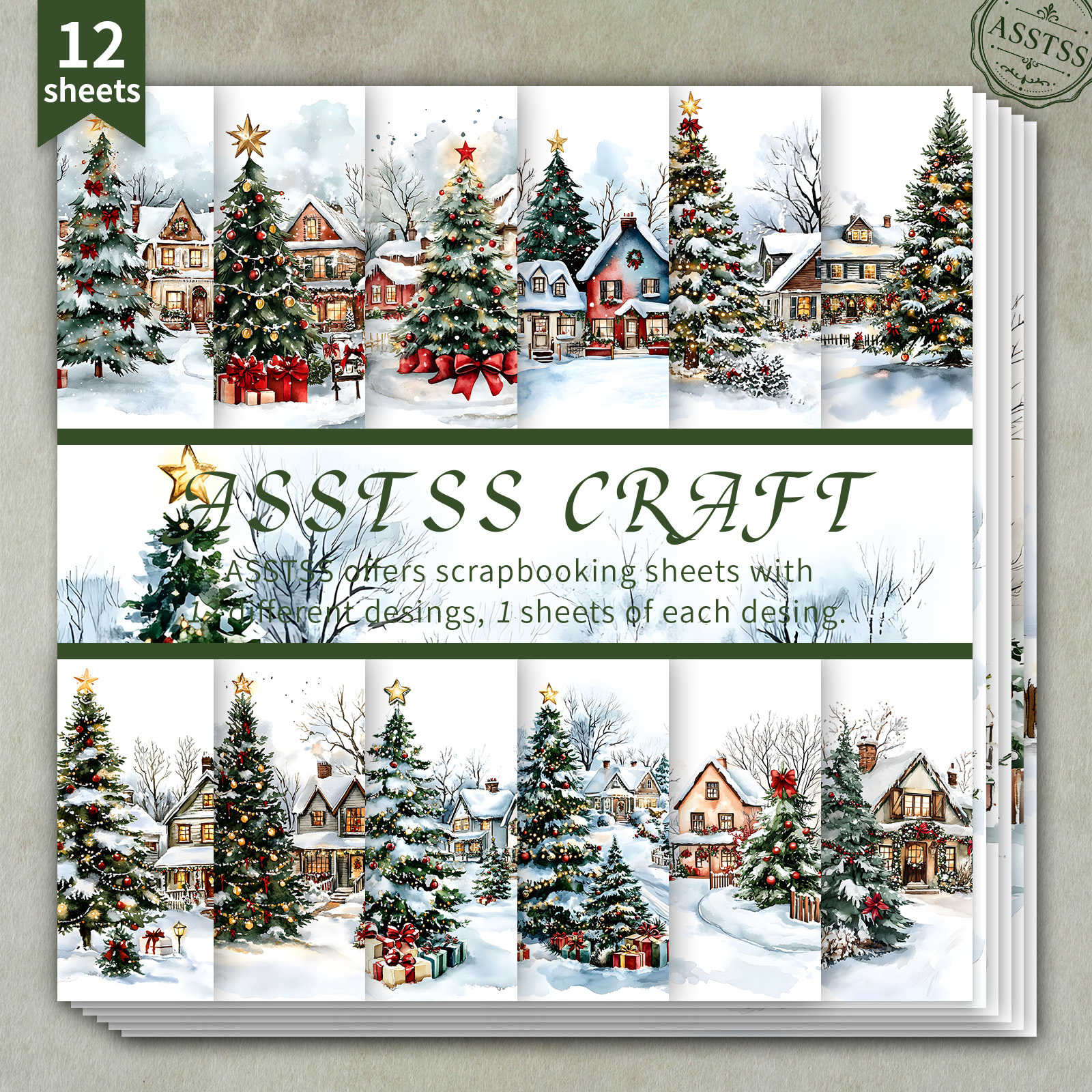 TEMU 12-sheet Asstss Heavyweight Scrapbooking Paper Pad Suitable For Journaling, Collage Art & Crafts - 6"x6" Cardstock With Christmas Snow Scenes,