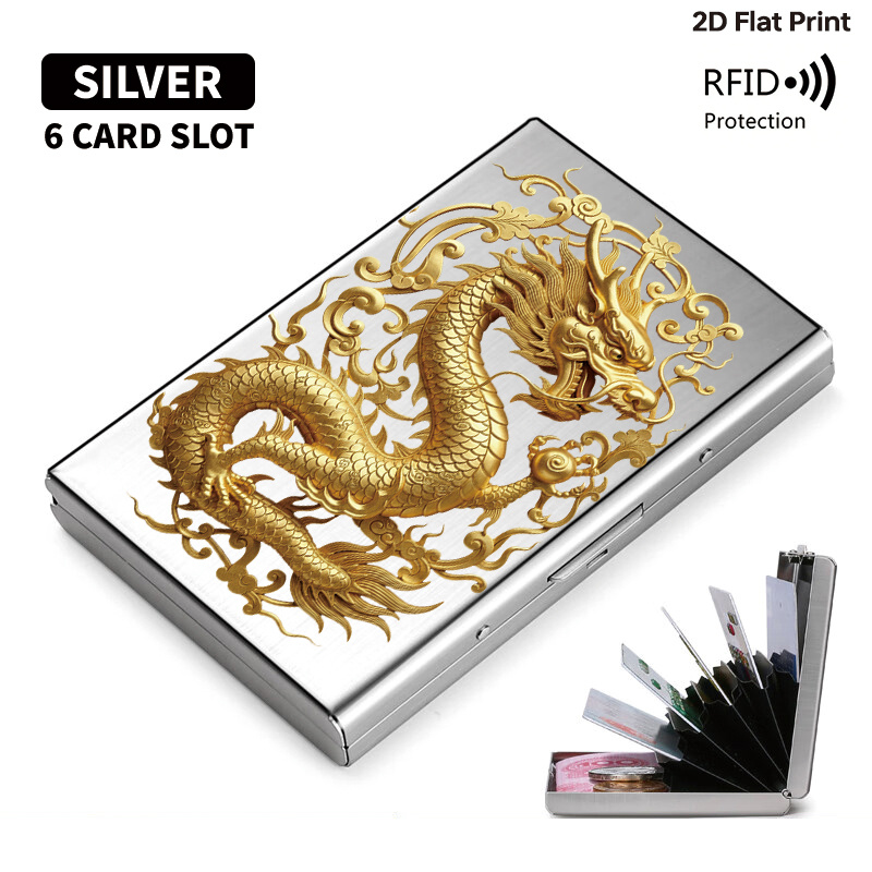 TEMU Ornamental Stainless Steel Rfid Blocking Metal Card Holder Wallet For | Slots | Elegant Black Silvery Polished Gift For Father's Day Christmas