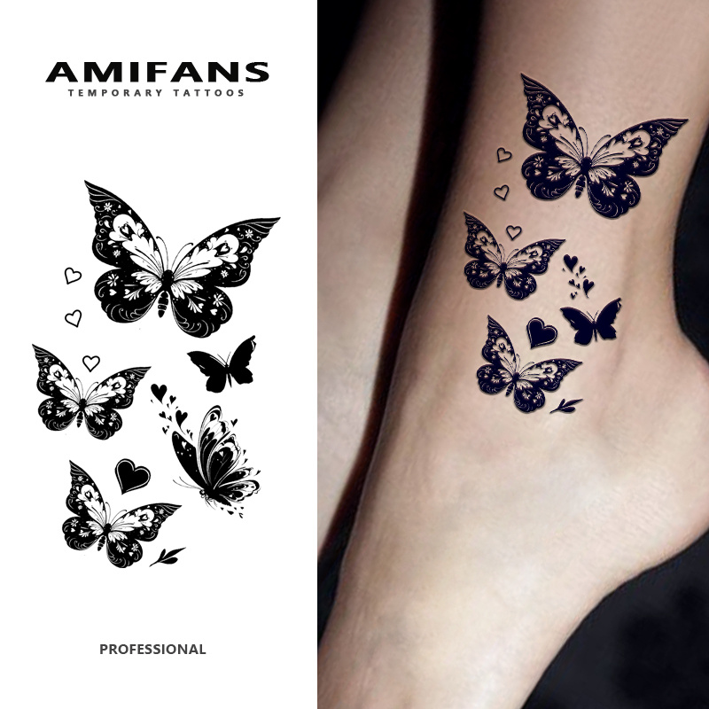 TEMU 3 Sheets Semi-permanent Tattoo Stickers, 2. 3" X 3. 9", Realistic Navy Blue Flying Butterflies, Long-lasting 1-2 Weeks, Professional Temporary Tattoos For Adults, Arm And Leg Body Art