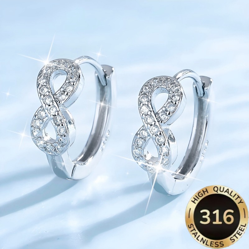 TEMU 1 Pair Of High-quality Steel Hypoallergenic Minimalist Elegant Light Luxury Infinity Symbol Women's Earrings Ear Hoops Suitable For Daily Party