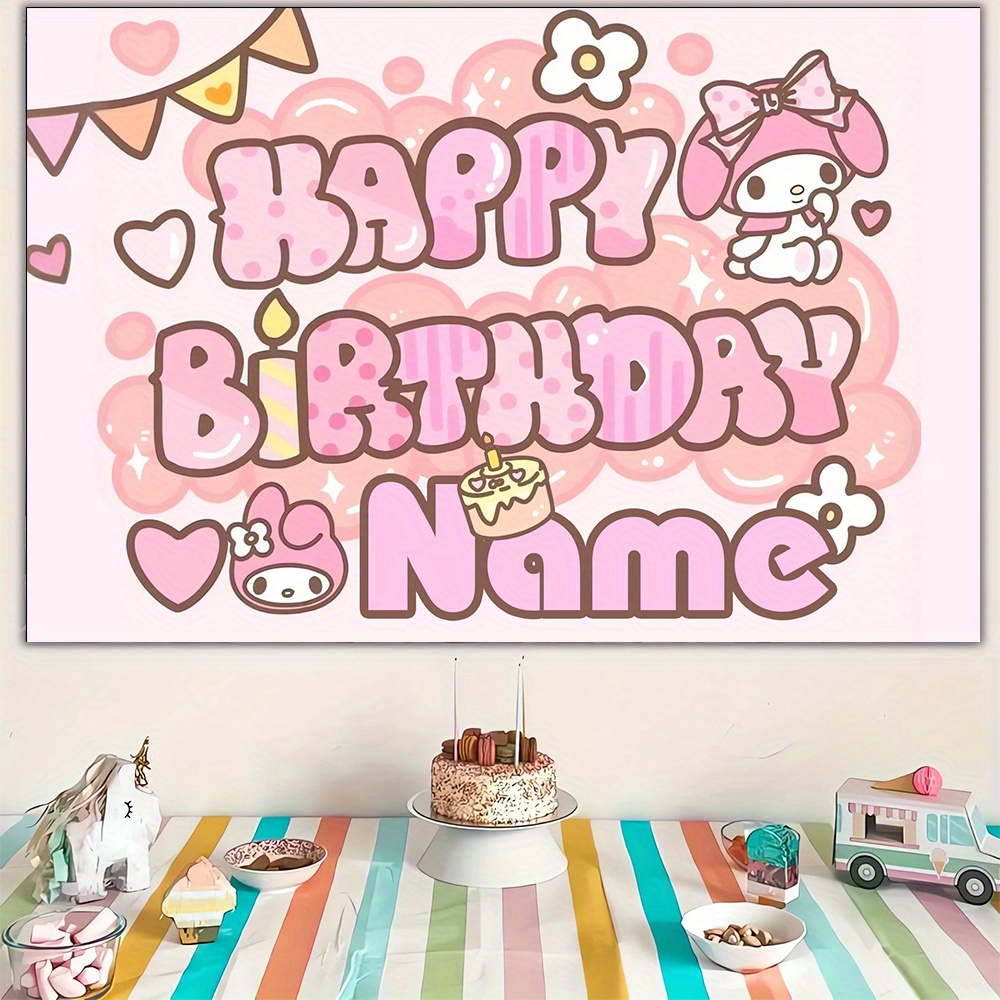 

A Customized My Melody Birthday Banner Featuring A Name, Indoor And Outdoor Birthday Celebrations, Gardens, And Photography Backdrops, With An Design, Making It An Ideal Birthday Gift.