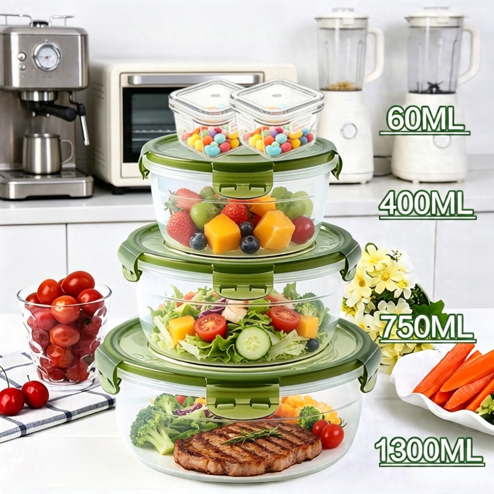 TEMU 10pcs Set (5 Containers   5 Lids) Green   Clear Food Storage Containers, Kitchen Organizers, Reusable Bento Boxes, Vegetable And -keeping