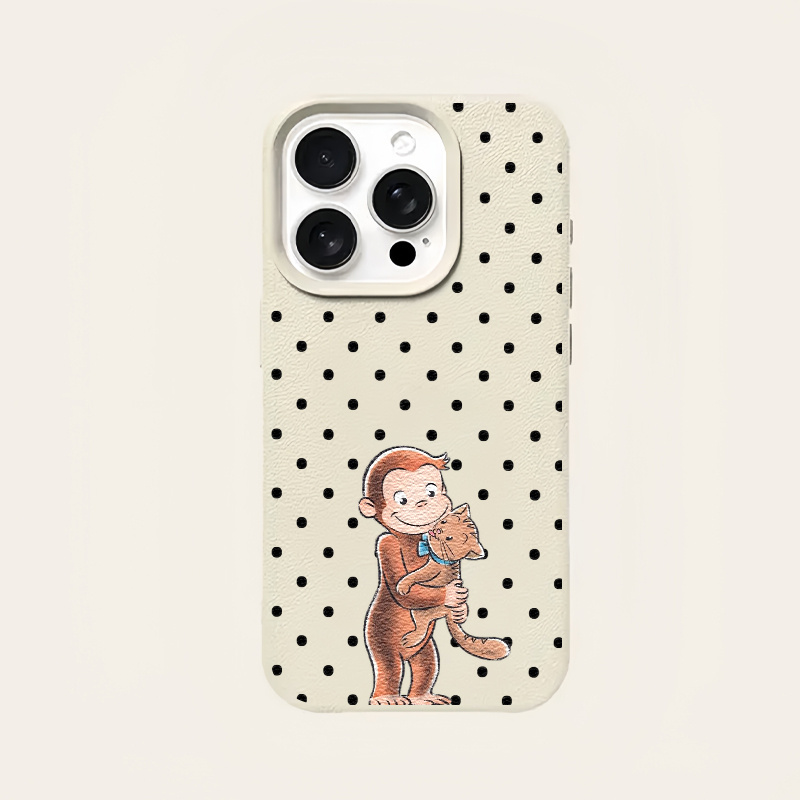 Etui za telefon - 1 kos, etui za telefon z vzorcem liči, oprijete mačke in opic, pikčasti vzorec, odporen na umazanijo in padce, retro stil,