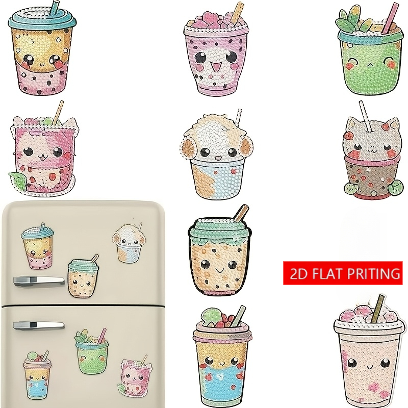 TEMU 2d Flat Printing 9pcs Diamond Painting Magnet Fridge Magnet Stickers Painting Keychain Gem Painting Kit Suitable For Beginners Adult Art Craft