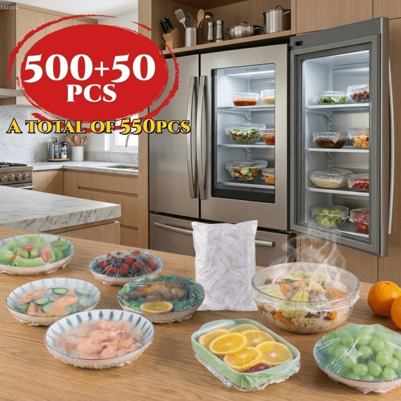 TEMU 500+50pcs Pack Extra Réutilisable Couvercles Alimentaires Élastiques - Matériau Durable de Qualité Alimentaire, aux Déchirures et Extensible,