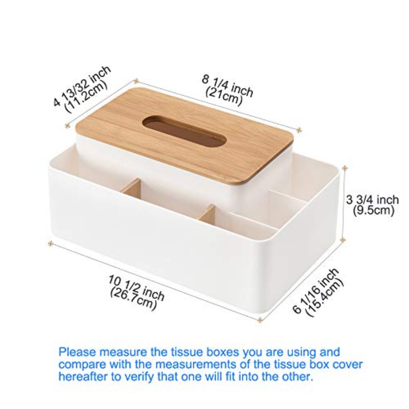 modern white &   tissue box organizer with bamboo lid - multifunctional rectangular storage dispenser with 5 compartments, durable ps & bamboo construction for home, office, dresser - space-saving tissue holder with   & open shelf design, easy- , compact organizer for tissues, pens, remotes, phones, and more, tissue box with storage, craft tissue box, modern tissue box holder, tissue box holder with storage, resin tissue box holder Product details 5