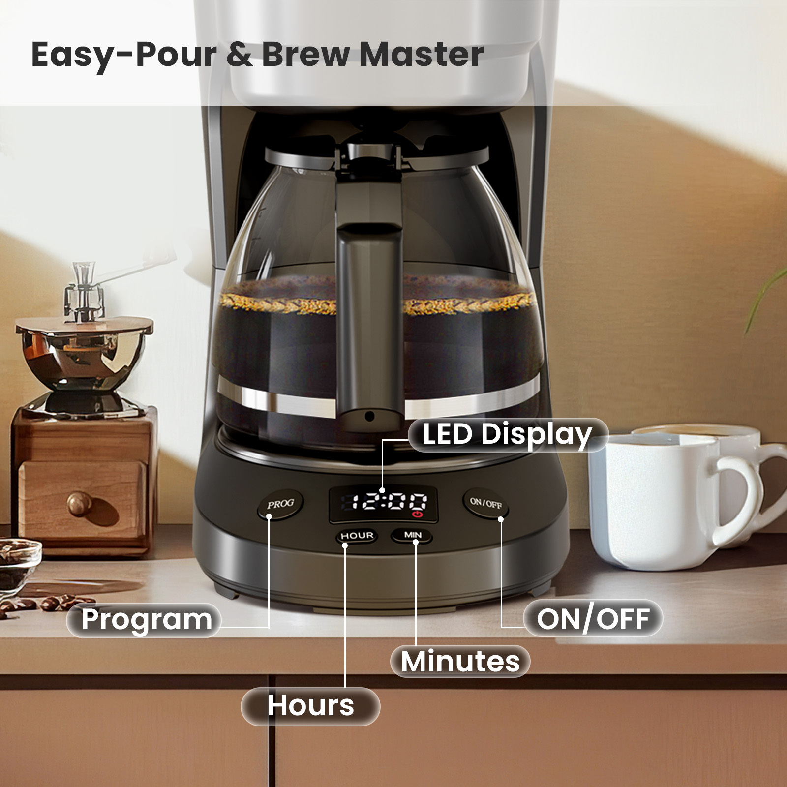 10-Cup Programmable Coffee Maker with Glass Carafe, Strong Regular Brew,  Auto Shut-Off, Stainless Steel Control for Home and Office Us