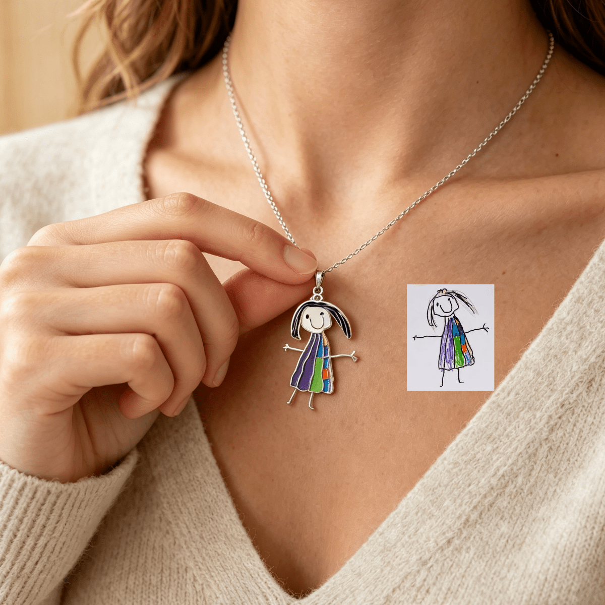 TEMU [custom] Custom Photo Golden Colorful Painting Pattern Necklace, Exquisite Premium Bohemian Style Personalized Colorful Painting Necklace,