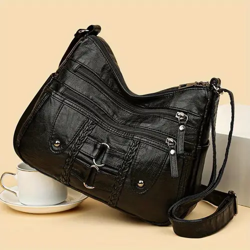 stylish red womens crossbody bag soft synthetic leather multi compartment shoulder purse with braided detailing zipper closures versatile for everyday use small crossbody bag