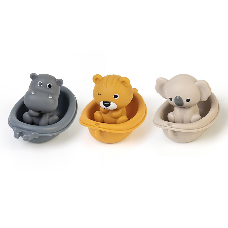3pcs Kids' Floating Boat Toys Stackable ABS Plastic Animal Designs