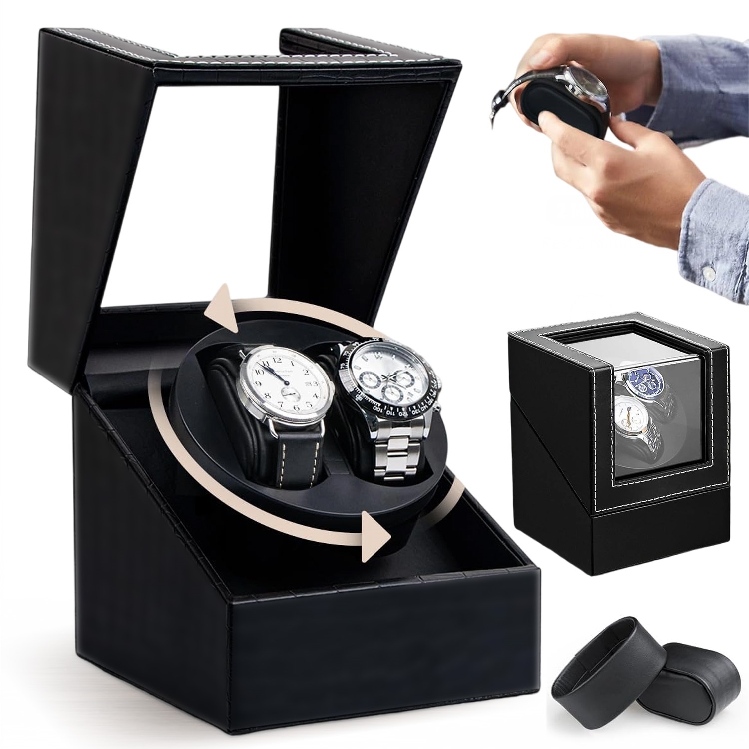 Image of Multi Scene Winder Faux Leather For Watch Case | Premium Faux Leather Exterior And Soft Flexible For Watch Pillows For Watches By Anikers, Without Battery
