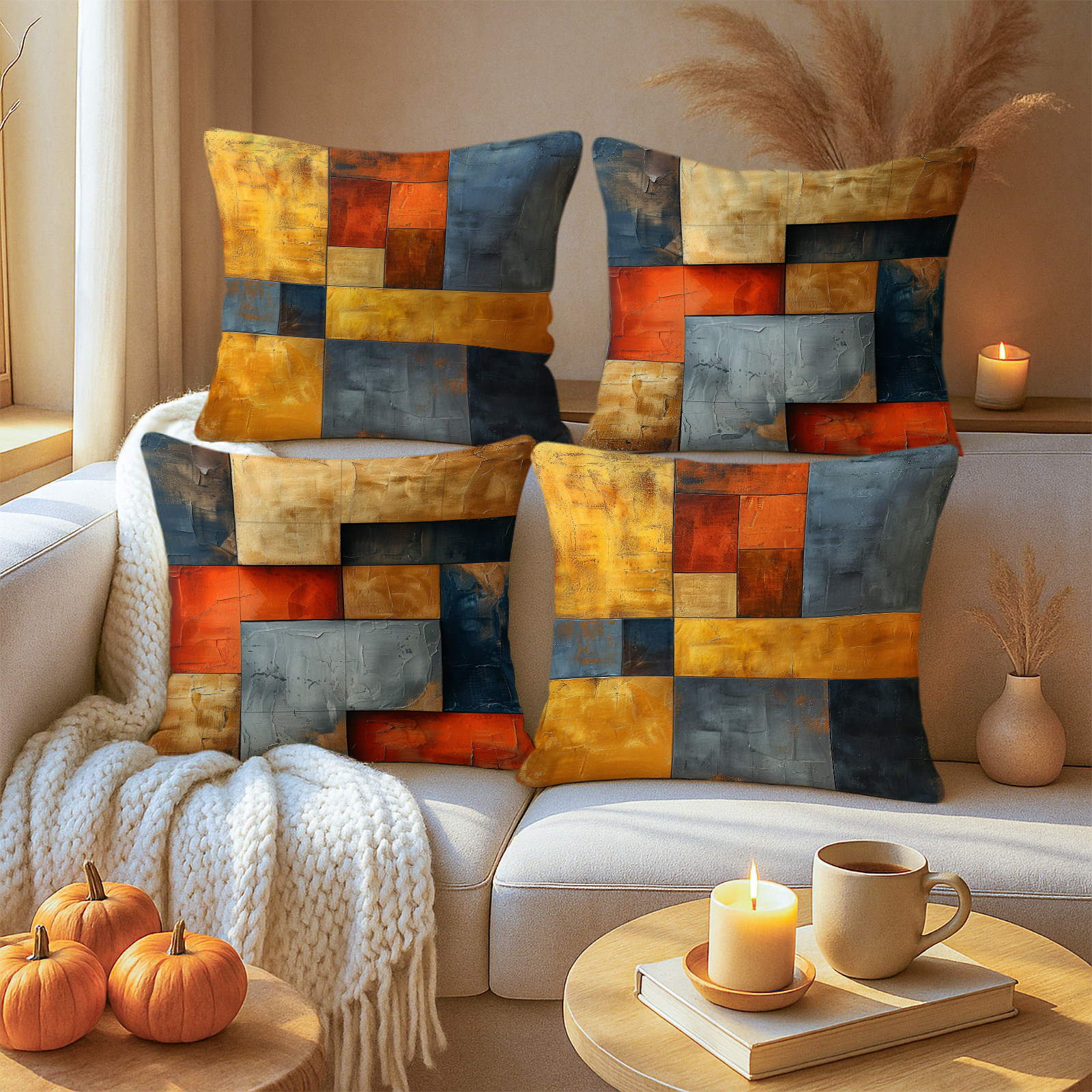 TEMU 4pcs Industrial Style Modern Minimalist Pillowcases | Quick-drying & | Vintage Texture Art Print Cushion Covers | Suitable For Home Decor,