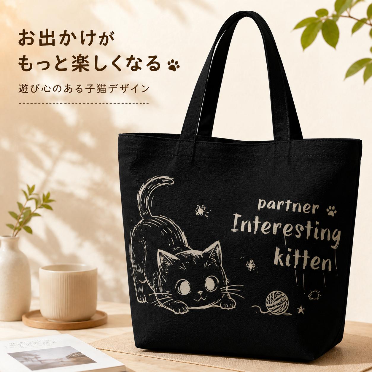 TEMU 【可愛い子猫プリント】大容量トートバッグ、普段使いに最適な再利用可能なショルダーバッグ