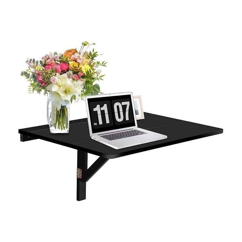 Image of Wall Mounted Folding Table, 80 X 60cm, Folding Wall Table, Space Saving Kitchen Table, Wall Folding Table For Kitchen, Dining Room, Study (black)