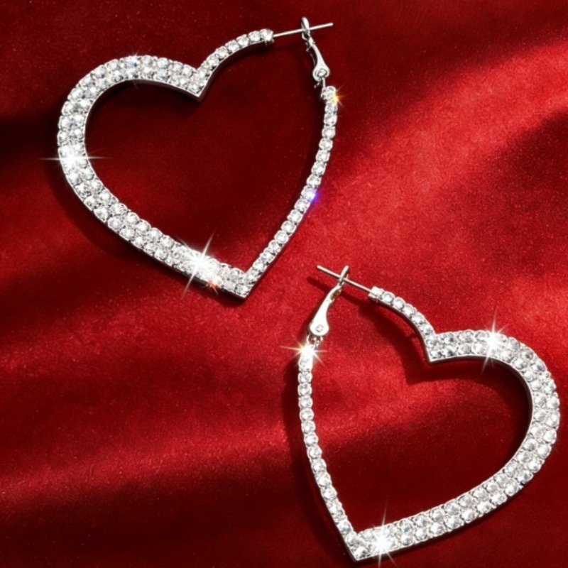 1 Pair Of Heart-shaped Large Circle Earrings, Design, Suitable For Date Parties And Dinner Parties, Sweet And Cool High-end Earrings, Valentine's Day, Ramadan, Gift-