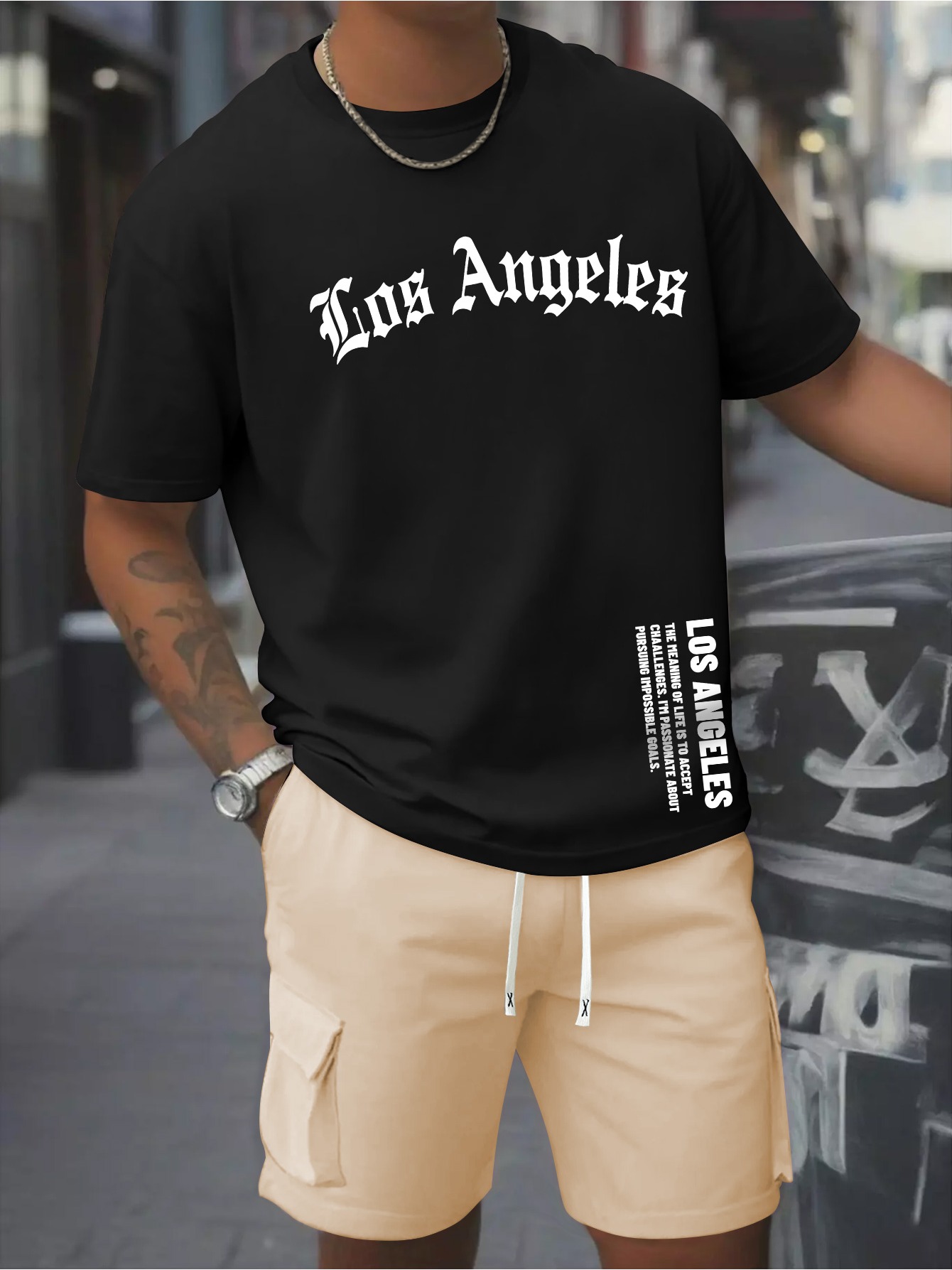 Men'S Casual Two-Piece Set, Pure Cotton Round Neck Short Sleeved T-Shirt And Work Pants with Pockets