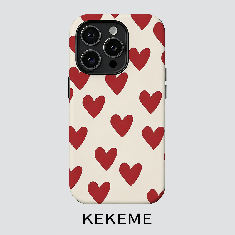TEMU Phone Case: Simple And Soft Red Heart Film 2-in-1 Case For 17/16/15/14/13/12/11 Pro Max, 16/15/14 Plus, 17 Air - Full Coverage Drop-proof,