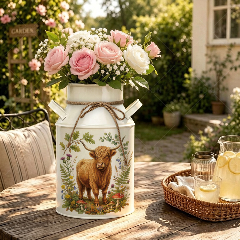 TEMU 1pc Iron Vase, Furry Highland Cow Flowers , Rural Style Decorations, Retro Farmhouse Style Design, Home Decoration Vases Suitable For Placing