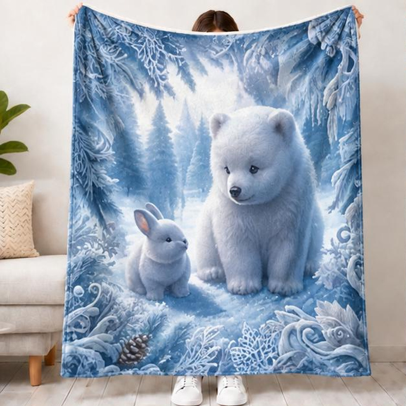 Image of 1pc 39.4×29.5in/100x75cm Flannel Throw Blanket, Winter Fleece Blanket With Polar Bear And , Soft Cozy Lightweight Fleece Blanket For Sofa & Bed, Home Decor Gift For Fall, Winter, Halloween