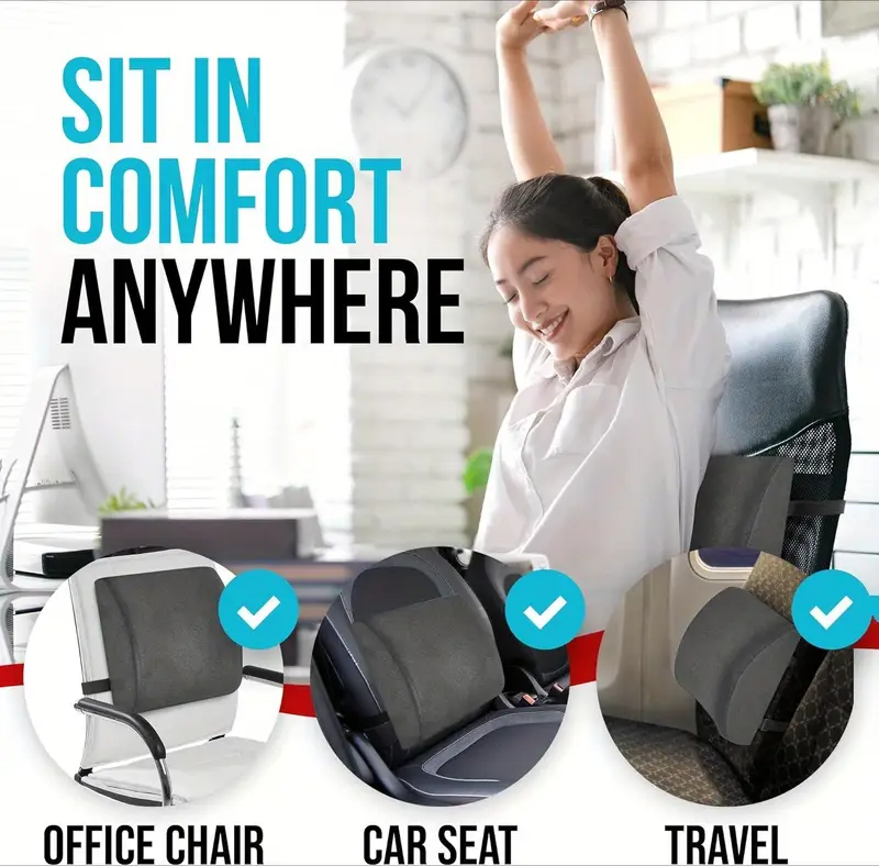 ergonomic lumbar support pillow with posture back cushion for office chair car seat gaming desk with adjustable strap lightweight portable for or gray lumbar cushion home seating durable construction remote workers Product details 3