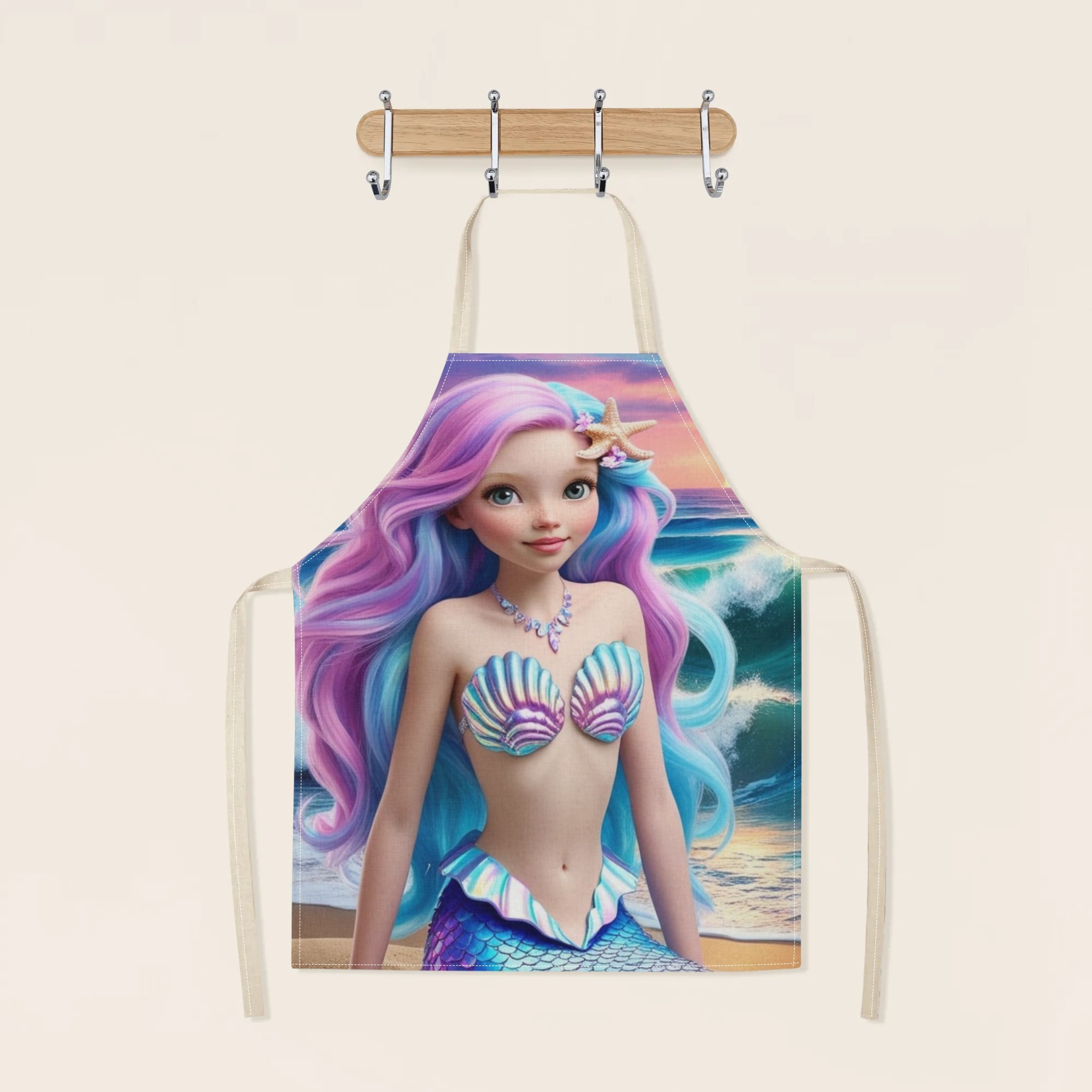 disney for ariel princess waterproof apron - vibrant, fashion-  design with mermaid cartoon pattern, ideal for hotels, supermarkets, restaurants, fruit shops, and milk tea stands,   polyester,  , disney details 2