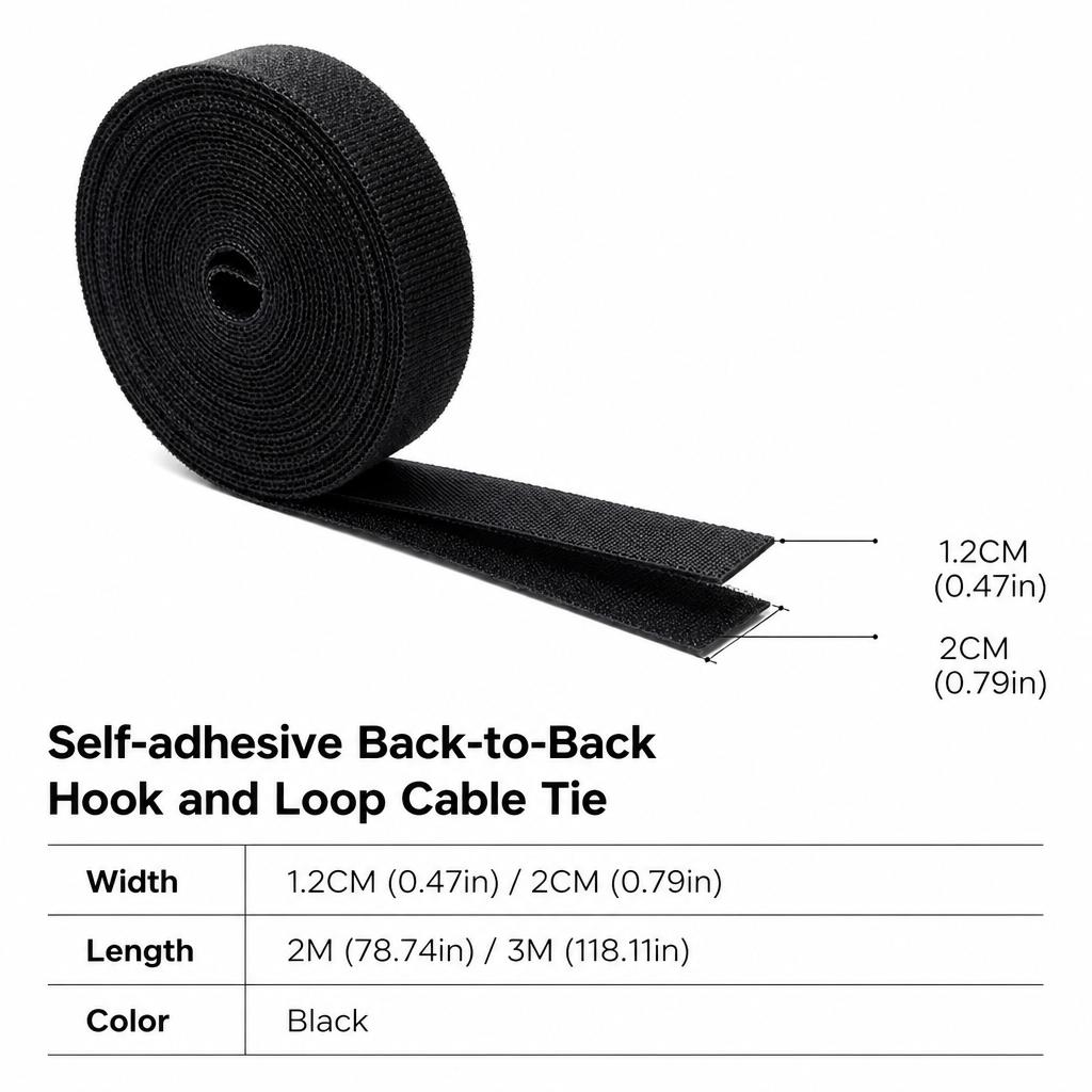 Self Adhesive Back to Back Hook and Loop Cable Tie Roll
