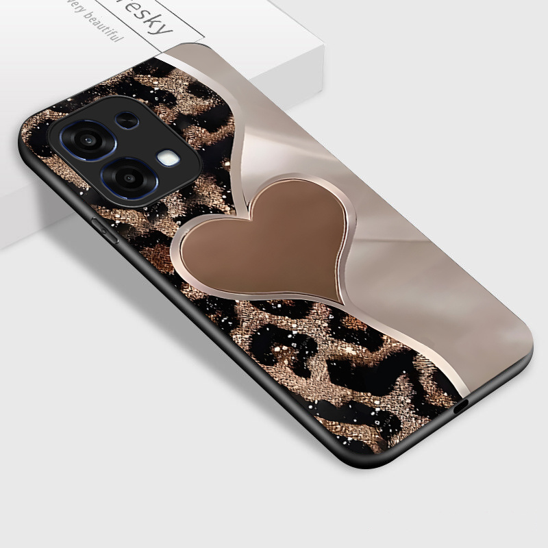 TEMU Custodia per OPPO A6 Pro 5G, Design Elegante con Stampa Amore e Leopardo, Retro in Vetro Lucido, Regalo per Coppie